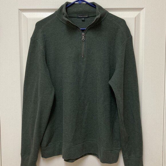 Banana Republic Waffle 1/4 Zip Pullover Sweater Green Mens Large - Picture 2 of 16